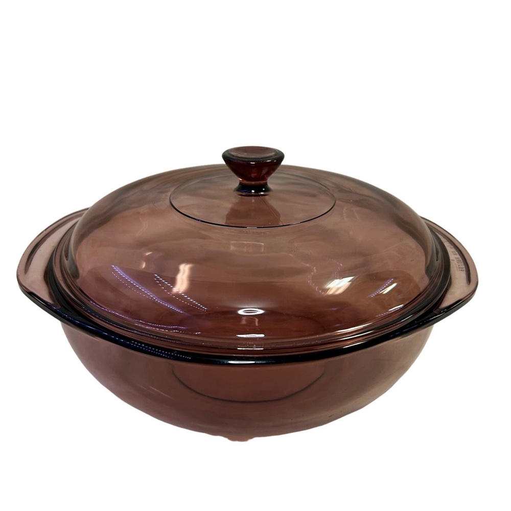 Vintage CRANBERRY colored PYREX VISION 2 QT Casserole Dish with LID
